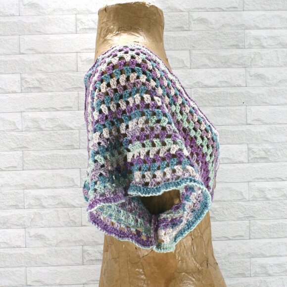 HAND CRAFTED Cardigan Sweater Cropped Crochet Striped Lavender Granny Square - Picture 4 of 13